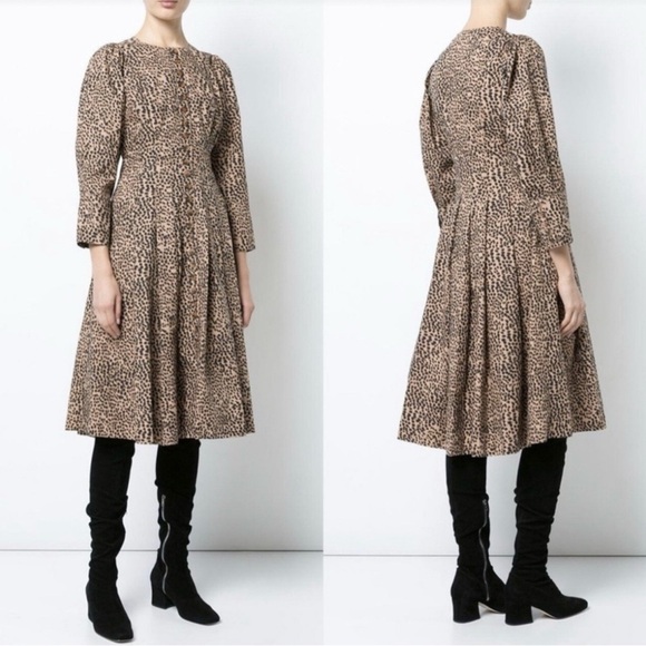 Ulla Johnson Bernadette Dress Cheetah Print 100% Cotton Poplin – Size 10 - Picture 2 of 10